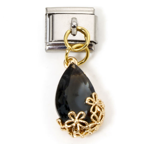 Imagen de 1 Unidad Acero Inoxidable & Latón Charm Pulsera de Eslabones Italianos para Hacer Joyas DIY Oro Plateado & Tono Plata Gris pardo Rectángulo Gota 10mm x 9mm