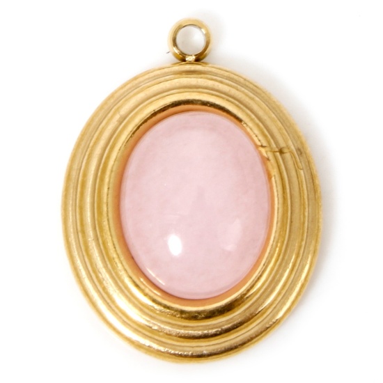 Изображение 1 ШТ Экологически чистое вакуумное покрытие 304 Нержавеющая Сталь & Камень Богемный стиль Подвески Овальные Позолоченный Розовый 18.5мм x 14мм