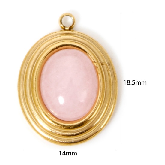 Изображение 1 ШТ Экологически чистое вакуумное покрытие 304 Нержавеющая Сталь & Камень Богемный стиль Подвески Овальные Позолоченный Розовый 18.5мм x 14мм