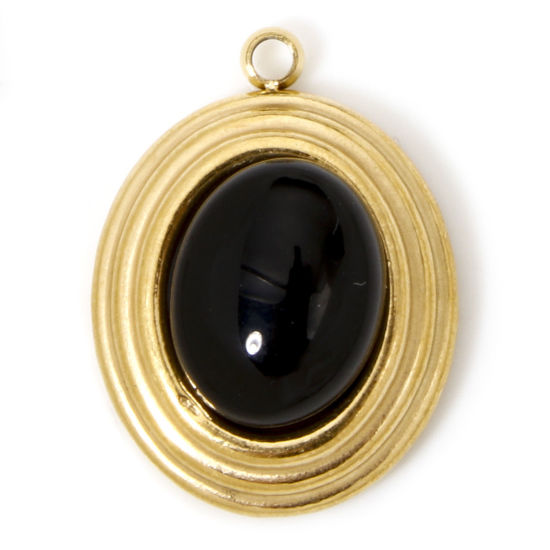 Изображение 1 ШТ Экологически чистое вакуумное покрытие 304 Нержавеющая Сталь & Камень Богемный стиль Подвески Овальные Позолоченный Черный 18.5мм x 14мм