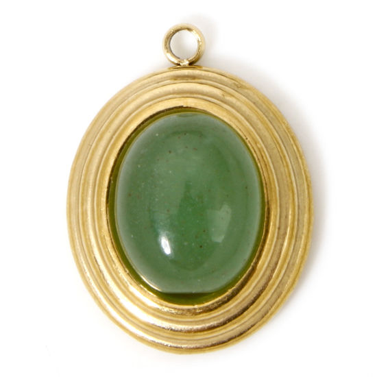 Изображение 1 ШТ Экологически чистое вакуумное покрытие 304 Нержавеющая Сталь & Камень Богемный стиль Подвески Овальные Позолоченный Зеленый 18.5мм x 14мм