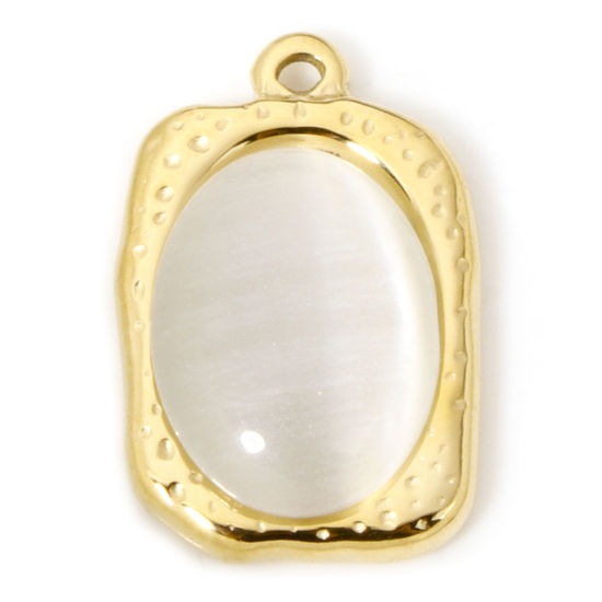 Изображение 1 ШТ Экологически чистое вакуумное покрытие Нержавеющая сталь 304 и Кошачий глаз Камень Богемный стиль Подвески Прямоугольник Позолоченный Полупрозрачный Овальные 23.5мм x 15.5мм