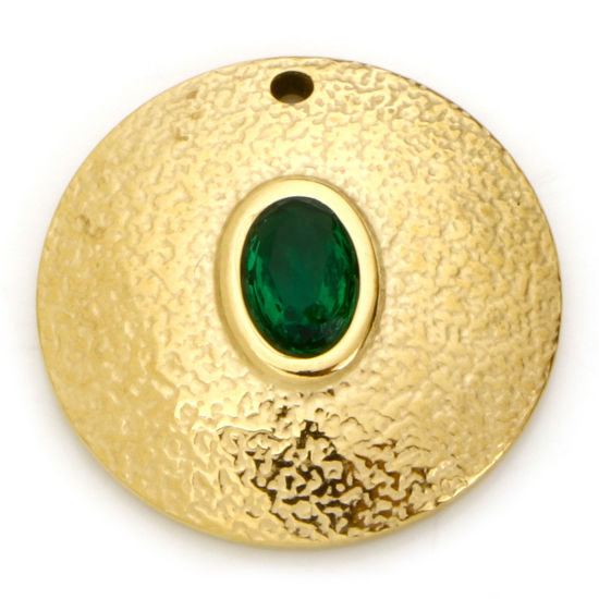 Imagen de 1 Unidad Enchapado al Vacío Ecológico 304 Acero Inoxidable Elegante Colgantes Ronda Chapado en Oro Verde Rhinestone 20mm x 20mm