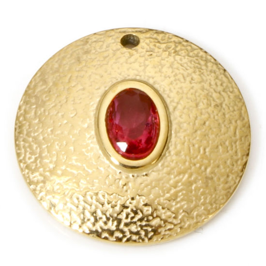 Imagen de 1 Unidad Enchapado al Vacío Ecológico 304 Acero Inoxidable Elegante Colgantes Ronda Chapado en Oro Rojo Rhinestone 20mm x 20mm