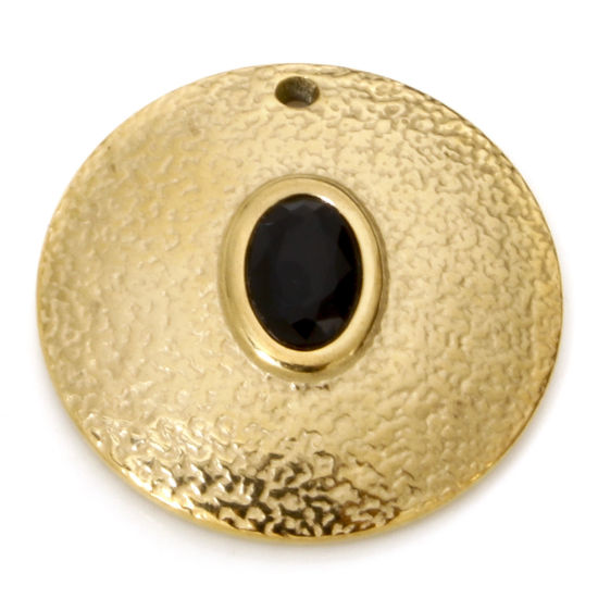 Imagen de 1 Unidad Enchapado al Vacío Ecológico 304 Acero Inoxidable Elegante Colgantes Ronda Chapado en Oro Negro Rhinestone 20mm x 20mm