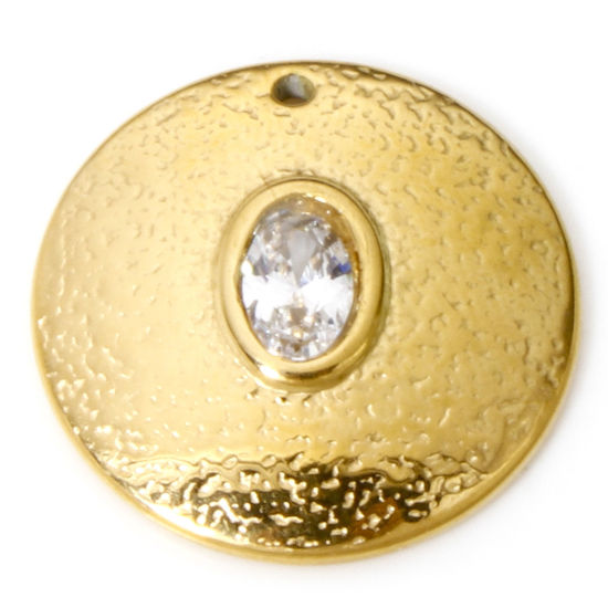 Imagen de 1 Unidad Enchapado al Vacío Ecológico 304 Acero Inoxidable Elegante Colgantes Ronda Chapado en Oro Transparente Rhinestone 20mm x 20mm