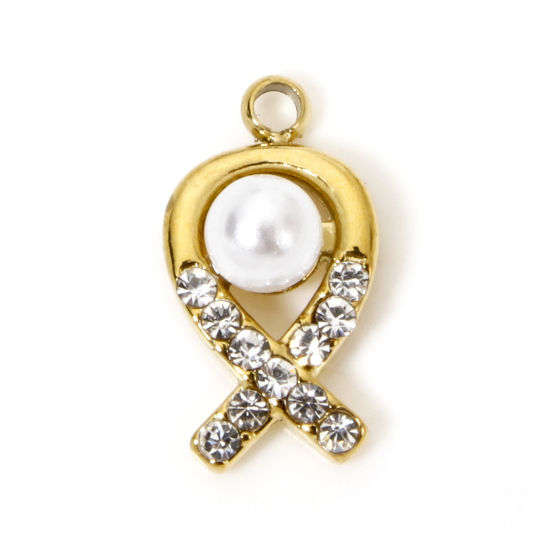 Imagen de 1 Unidad Enchapado al Vacío Ecológico 304 Acero Inoxidable Elegante Colgantes Pez Chapado en Oro Cinta Imitación de perla Transparente Rhinestone 13.5mm x 7.5mm