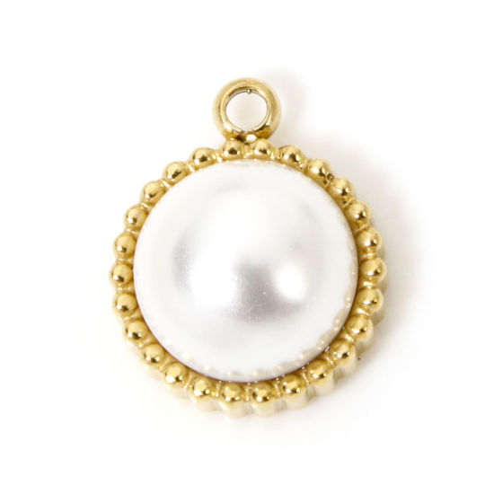 Imagen de 1 Unidad Enchapado al Vacío Ecológico 304 Acero Inoxidable Elegante Colgantes Ronda Chapado en Oro Guirnalda Imitación de perla 12.5mm x 10mm