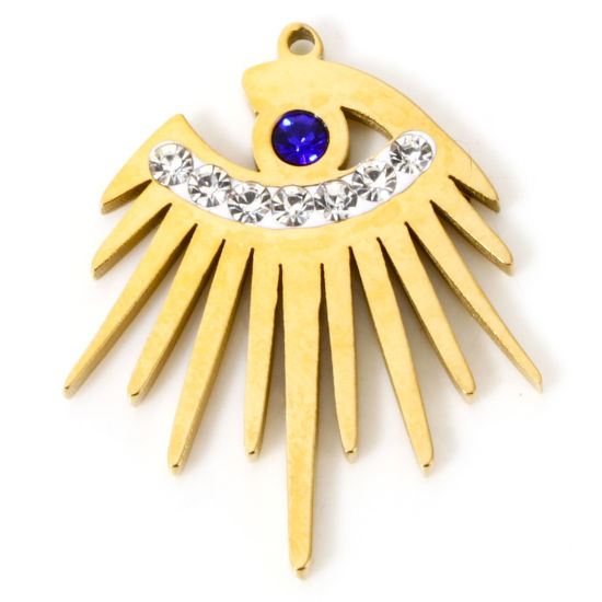 Imagen de 1 Unidad Enchapado al Vacío Ecológico 304 Acero Inoxidable Religión Colgantes Ojo Chapado en Oro Sol Transparente Rhinestone Azul Circón Artificial 25.5mm x 21.5mm