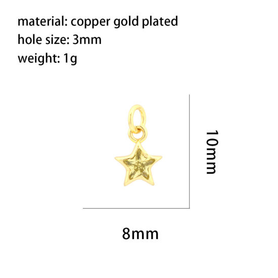Изображение 2 ШТ Латунь галактика Подвески Звезда 18K позолоченный Желтый Искусственный Циркон 10мм x 8мм