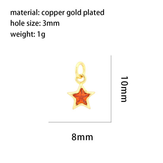 Изображение 2 ШТ Латунь галактика Подвески Звезда 18K позолоченный Красный Искусственный Циркон 10мм x 8мм
