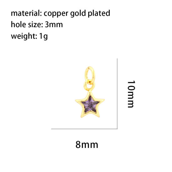 Изображение 2 ШТ Латунь галактика Подвески Звезда 18K позолоченный Фиолетовый Искусственный Циркон 10мм x 8мм