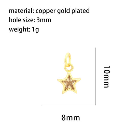 Изображение 2 ШТ Латунь галактика Подвески Звезда 18K позолоченный Янтарный Искусственный Циркон 10мм x 8мм