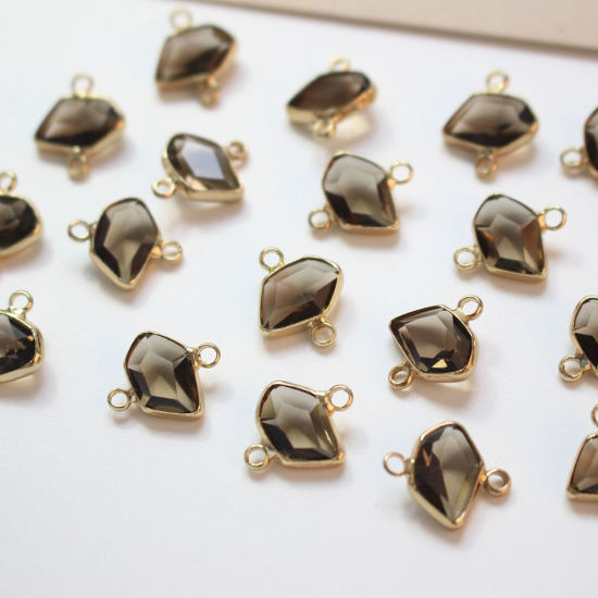 Picture of 2 PCs Brass & Glass Connectors Charms Pendants Gold Plated Gray Irregular 15mm x 12mm