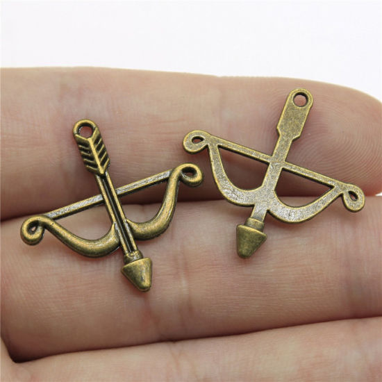 Picture of 20 PCs Zinc Based Alloy Charms Antique Bronze Bow And Arrow Arrowhead Hollow 26mm x 25mm