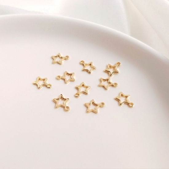 Изображение 10 ШТ Экологичный Латунь галактика Подвески Звезда 14K настоящее золото с покрытием ажурная резьба 6мм