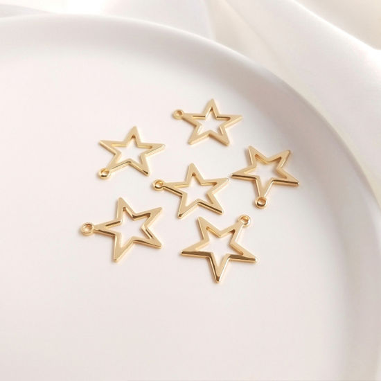 Изображение 10 ШТ Экологичный Латунь галактика Подвески Звезда 14K настоящее золото с покрытием ажурная резьба 16.5мм