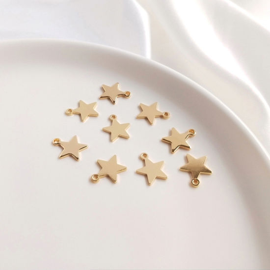 Изображение 10 ШТ Экологичный Латунь галактика Подвески Звезда 14K настоящее золото с покрытием Гладкая поверхность 9.5мм