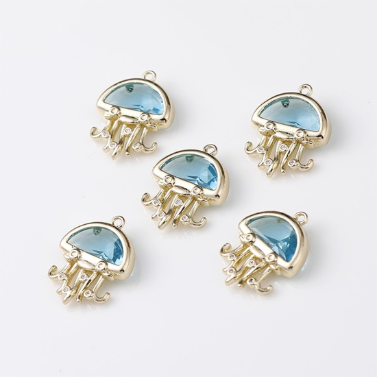 Immagine di 1 Pz Ottone & Vetro Gioielli Oceanici Ciondoli Placcato Oro 14K Blu Chiaro 18mm x 13mm