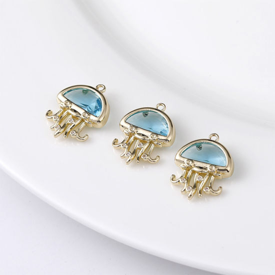 Immagine di 1 Pz Ottone & Vetro Gioielli Oceanici Ciondoli Placcato Oro 14K Blu Chiaro 18mm x 13mm
