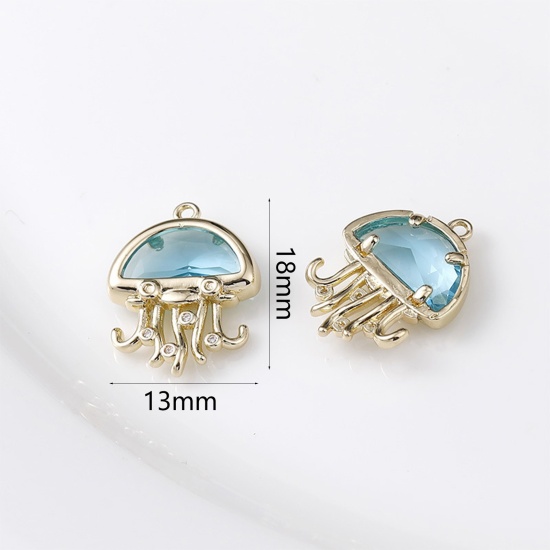 Immagine di 1 Pz Ottone & Vetro Gioielli Oceanici Ciondoli Placcato Oro 14K Blu Chiaro 18mm x 13mm