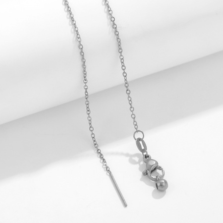 Picture of Wholesale Link Cable Chain Adjustable Slider/ Slide Bolo Necklace, Silver Tone 304 Stainless Steel, Unisex Minimalist Gift Jewelry For Retailer, 44cm(17.3") long, Chain Size: 1.3mm, 1 Piece