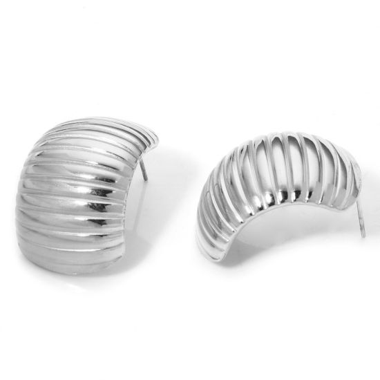 Immagine di 1 Paio 304 Acciaio Inossidabile Orecchini a Perno Tono Argento Geometrica Con Tappi 27mm x 18mm, Posta / Filo Dimensione: (21 misura)