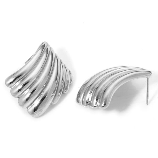 Immagine di 1 Paio 304 Acciaio Inossidabile Orecchini a Perno Tono Argento Geometrica Con Tappi 29mm x 25mm, Posta / Filo Dimensione: (21 misura)