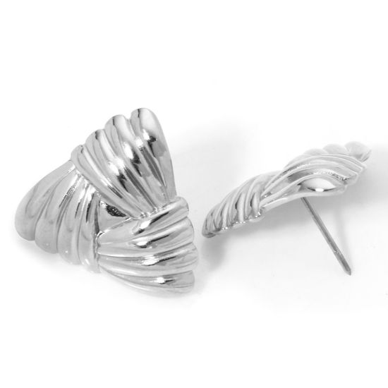 Immagine di 1 Paio 304 Acciaio Inossidabile Orecchini a Perno Tono Argento Triangolo Con Tappi 19mm x 18mm, Posta / Filo Dimensione: (21 misura)