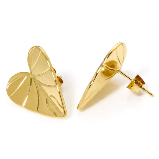 Immagine di 1 Paio Placcatura Sottovuoto 304 Acciaio Inossidabile Orecchini a Perno Placcato Oro 18K Cuore Con Tappi 20mm x 16.5mm, Posta / Filo Dimensione: (21 misura)