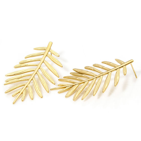 Immagine di 1 Paio Placcatura Sottovuoto 304 Acciaio Inossidabile Orecchini a Perno Placcato Oro 18K Aghi di Pino Con Tappi 45mm x 25mm, Posta / Filo Dimensione: (21 misura)