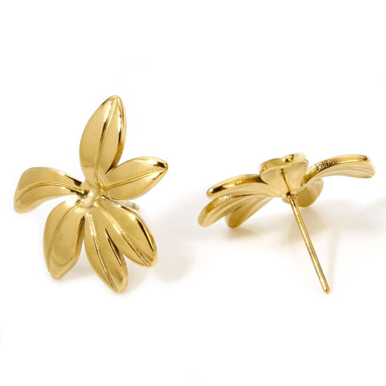 Immagine di 1 Paio Placcatura Sottovuoto 304 Acciaio Inossidabile Orecchini a Perno Placcato Oro 18K Foglia Con Tappi 18mm x 17mm, Posta / Filo Dimensione: (21 misura)