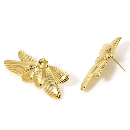 Immagine di 1 Paio Placcatura Sottovuoto 304 Acciaio Inossidabile Orecchini a Perno Placcato Oro 18K Foglia Con Tappi 39mm x 16mm, Posta / Filo Dimensione: (21 misura)