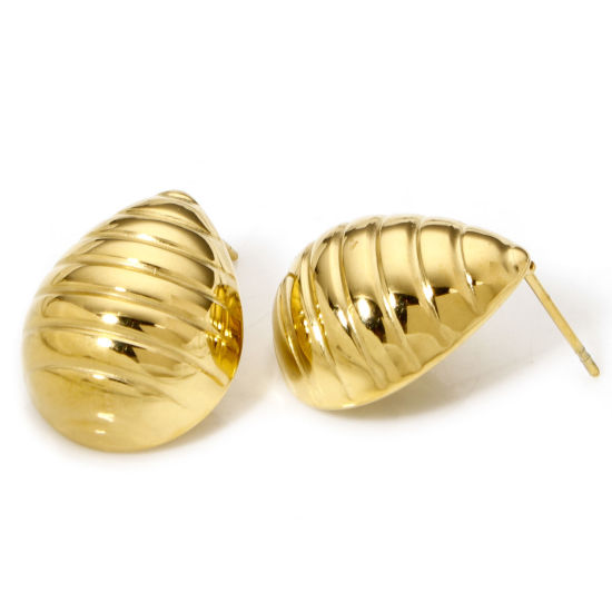 Bild von 1 Paar Vakuumbeschichtung 304 Edelstahl Ohrring Ohrstecker 18K Vergoldet Tropfen Mit Stöpsel 20mm x 16mm, Drahtstärke: (21 gauge)