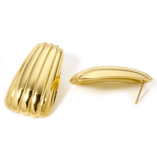 Bild von 1 Paar Vakuumbeschichtung 304 Edelstahl Ohrring Ohrstecker 18K Vergoldet Trapez Mit Stöpsel 32mm x 20mm, Drahtstärke: (21 gauge)