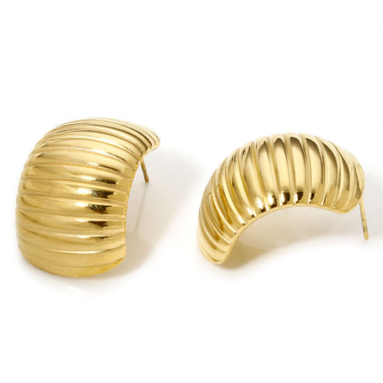 Bild von 1 Paar Vakuumbeschichtung 304 Edelstahl Ohrring Ohrstecker 18K Vergoldet Geometrie Mit Stöpsel 27mm x 18mm, Drahtstärke: (21 gauge)