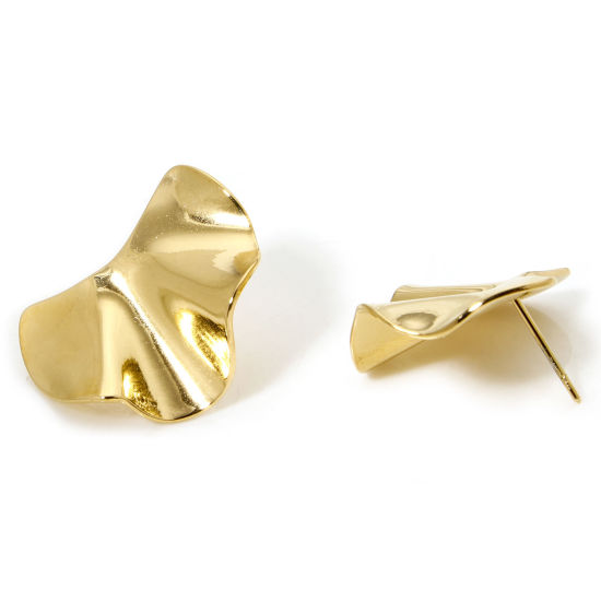 Immagine di 1 Paio Placcatura Sottovuoto 304 Acciaio Inossidabile Orecchini a Perno Placcato Oro 18K Mezzo Tondo Con Tappi 24.5mm x 19mm, Posta / Filo Dimensione: (21 misura)