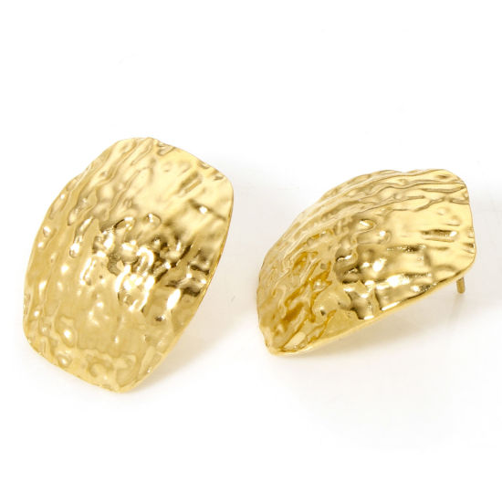 Immagine di 1 Paio Placcatura Sottovuoto 304 Acciaio Inossidabile Orecchini a Perno Placcato Oro 18K Quadrilatero Con Tappi 20mm x 15mm, Posta / Filo Dimensione: (21 misura)
