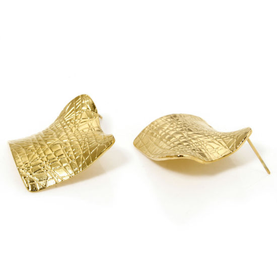 Immagine di 1 Paio Placcatura Sottovuoto 304 Acciaio Inossidabile Orecchini a Perno Placcato Oro 18K Rombo Con Tappi 30mm x 30mm, Posta / Filo Dimensione: (21 misura)