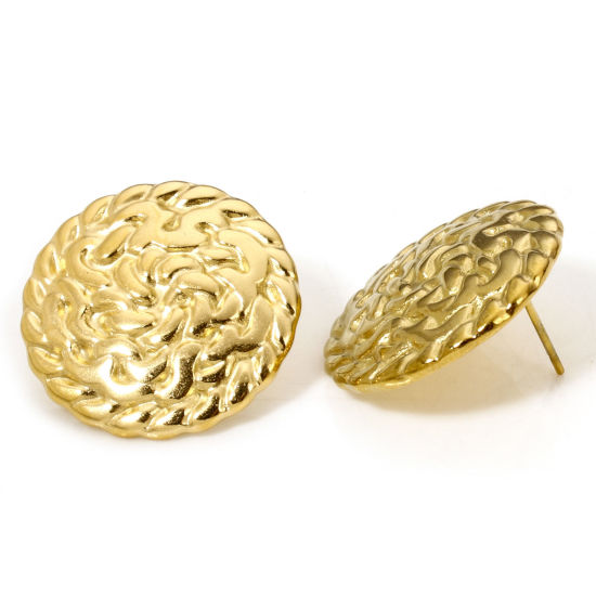 Bild von 1 Paar Vakuumbeschichtung 304 Edelstahl Ohrring Ohrstecker 18K Vergoldet Rund Mit Stöpsel 22mm D., Drahtstärke: (21 gauge)
