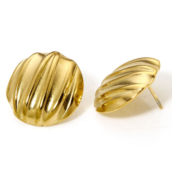 Bild von 1 Paar Vakuumbeschichtung 304 Edelstahl Ohrring Ohrstecker 18K Vergoldet Rund Mit Stöpsel 19mm D., Drahtstärke: (21 gauge)
