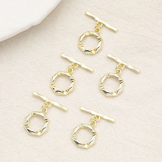 Picture of 1 Piece Eco-friendly Brass Toggle Clasps Embossing 14K Gold Plated 20mm