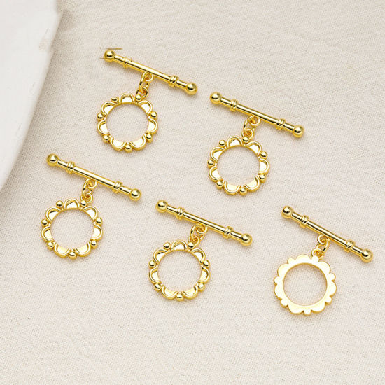 Picture of 1 Piece Eco-friendly Brass Toggle Clasps Wreath 18K Gold Plated 24mm