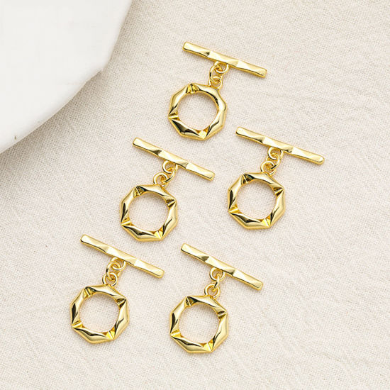 Picture of 1 Piece Eco-friendly Brass Toggle Clasps Embossing 18K Gold Plated 20mm