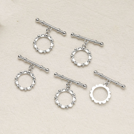 Picture of 1 Piece Eco-friendly Brass Toggle Clasps Wreath Platinum Plated 24mm