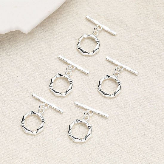 Picture of 1 Piece Eco-friendly Brass Toggle Clasps Embossing Silver Plated 20mm