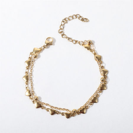 Bild von 1 Strang Vakuumbeschichtung 304 Edelstahl Ins Stil Kugelkette Kette Mehrschichtiges Armband Vergoldet Herz 17cm lang