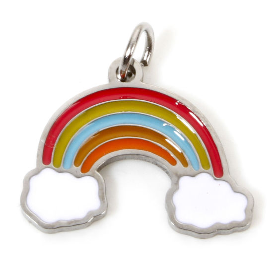 Изображение 2 ШТ 304 Нержавеющая Сталь Подвески Радуга Серебряный Тон Разноцветный С кругам 14мм x 14мм