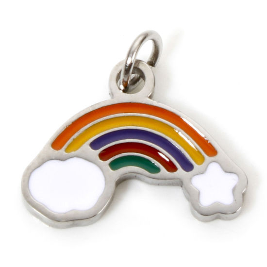 Изображение 2 ШТ 304 Нержавеющая Сталь Подвески Радуга Серебряный Тон Разноцветный С кругам 13мм x 12мм