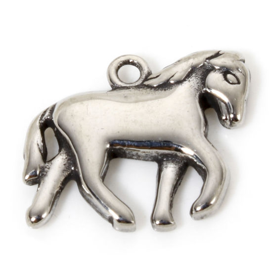 2 PCs 304 Stainless Steel Charms Antique Silver Color Zebra 15mm x 13mm の画像